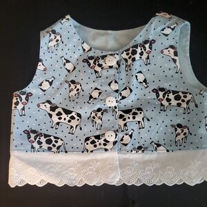 Blue Cow Print Kids Vest with Lace Trim